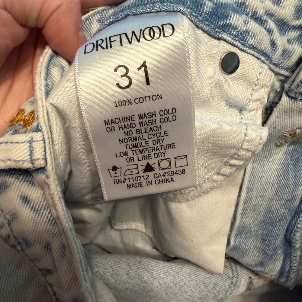 Driftwood Floral Embroidered Wide Leg Jeans Light Wash Blue Women Size 31 - Picture 10 of 15